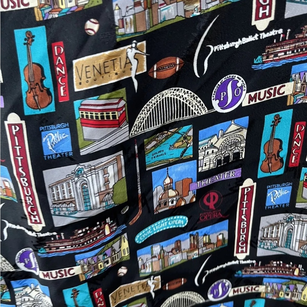 NICOLE MILLER Silk Scarf Pittsburgh Philadelphia Theater Opera Black Vintage 90s - Picture 3 of 5